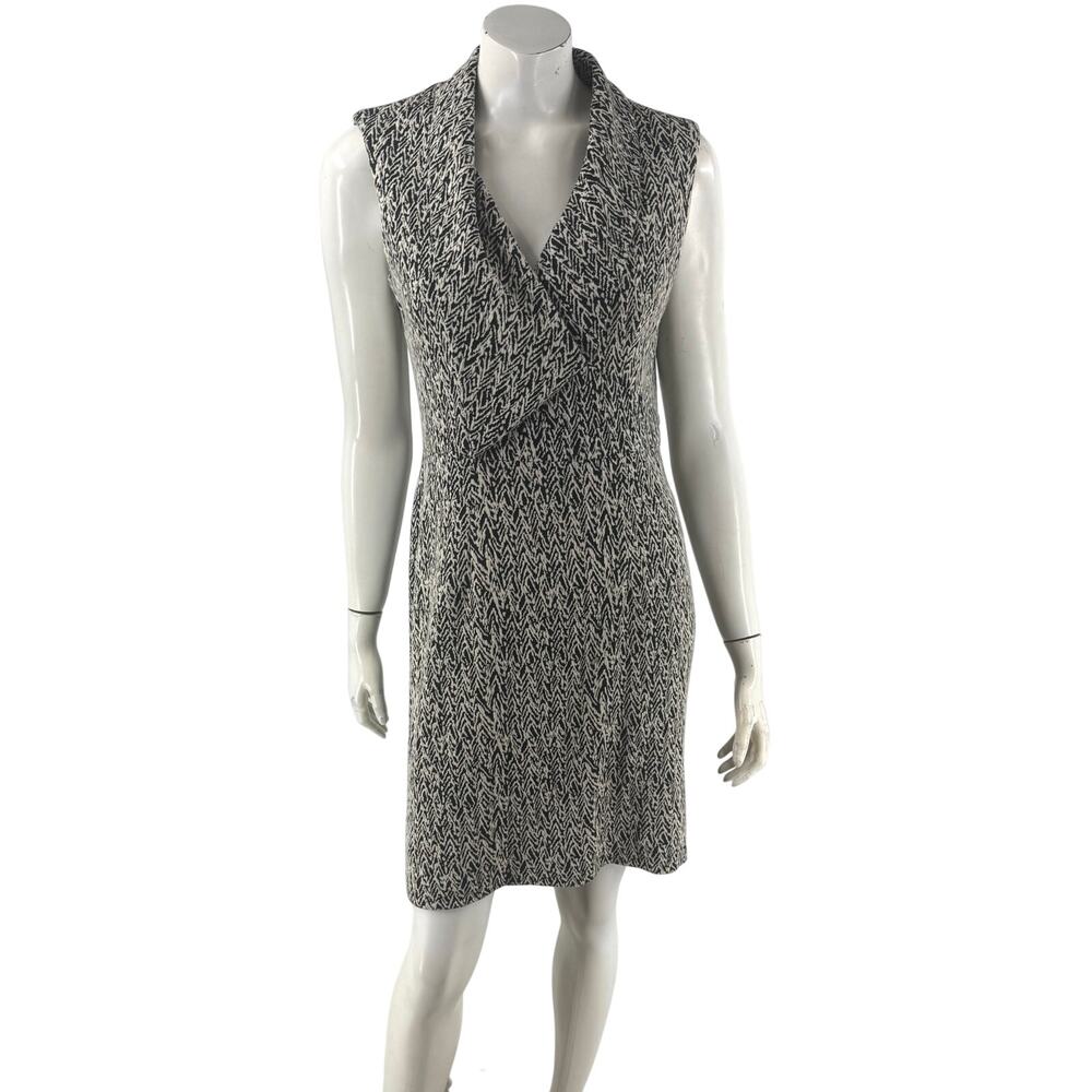 Calvin Klein Womens Sheath Dress Size 10 Black Beige Abstract Collar Sleeveless